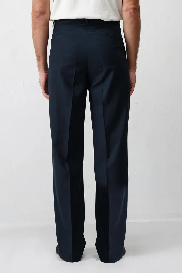 Antioch Lacivert Keten Karışımlı Erkek Baggy Pantolon