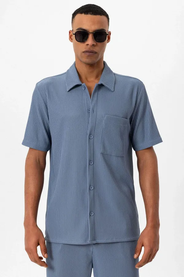Antioch Indigo Corduroy Short-Sleeved Men's Shirt