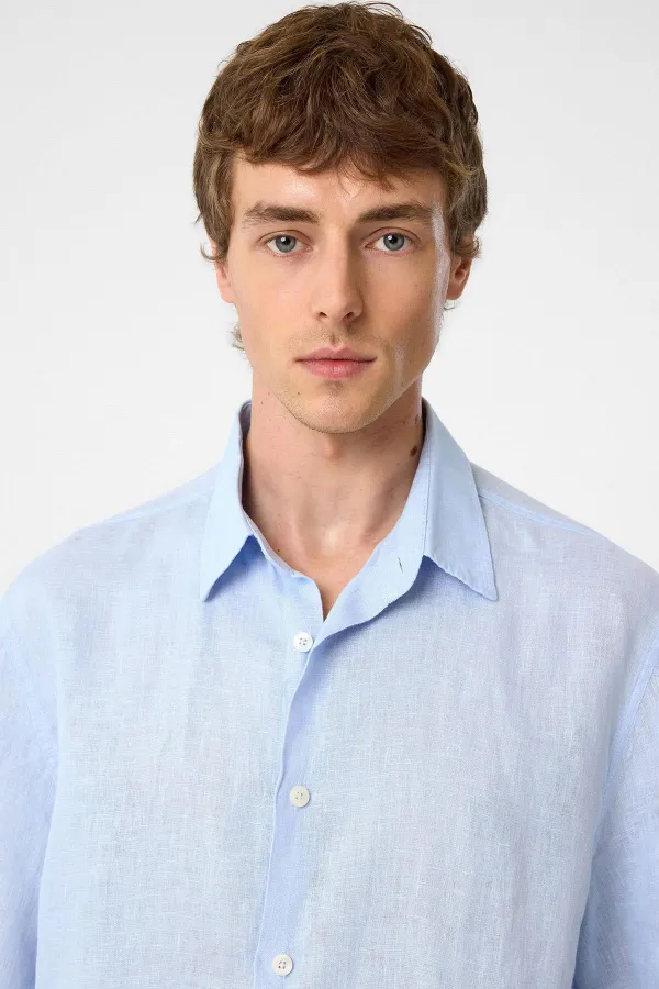 Antioch Bebe Mavi 100% Keten Relaxed Erkek Gömlek