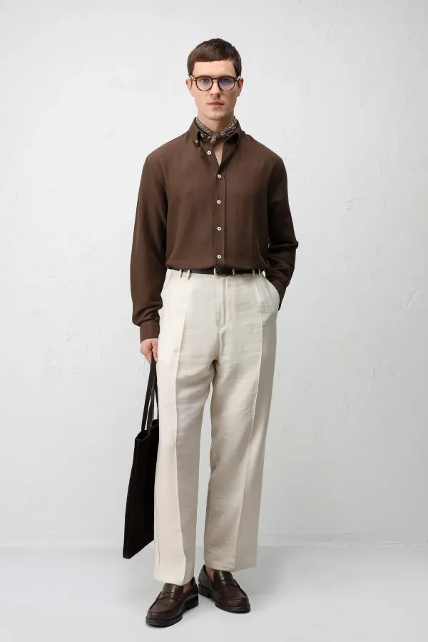 Antioch Coffee Linen Blend Relaxed Fit Men's Shirt