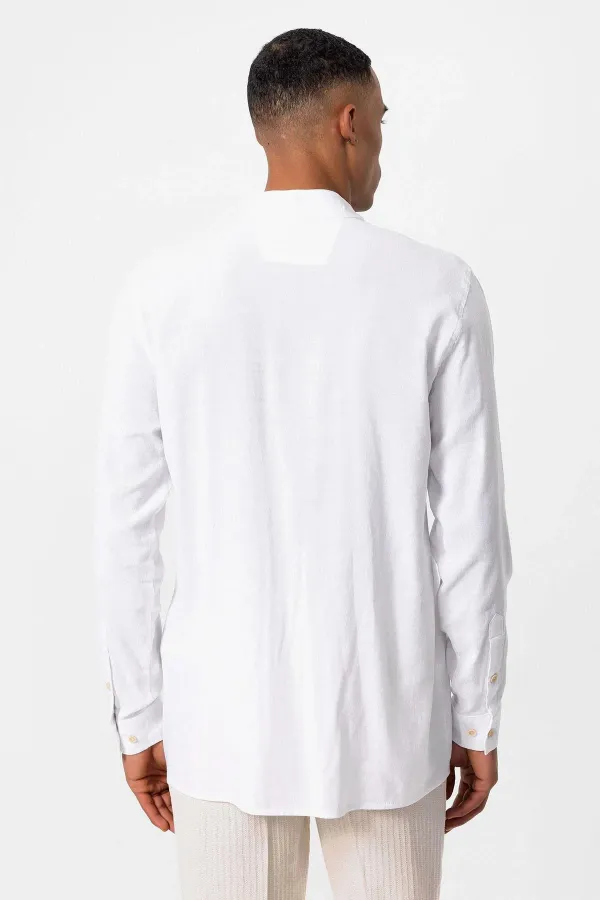 Antioch White Mandarin Collar Long-Sleeved Men's Shirt