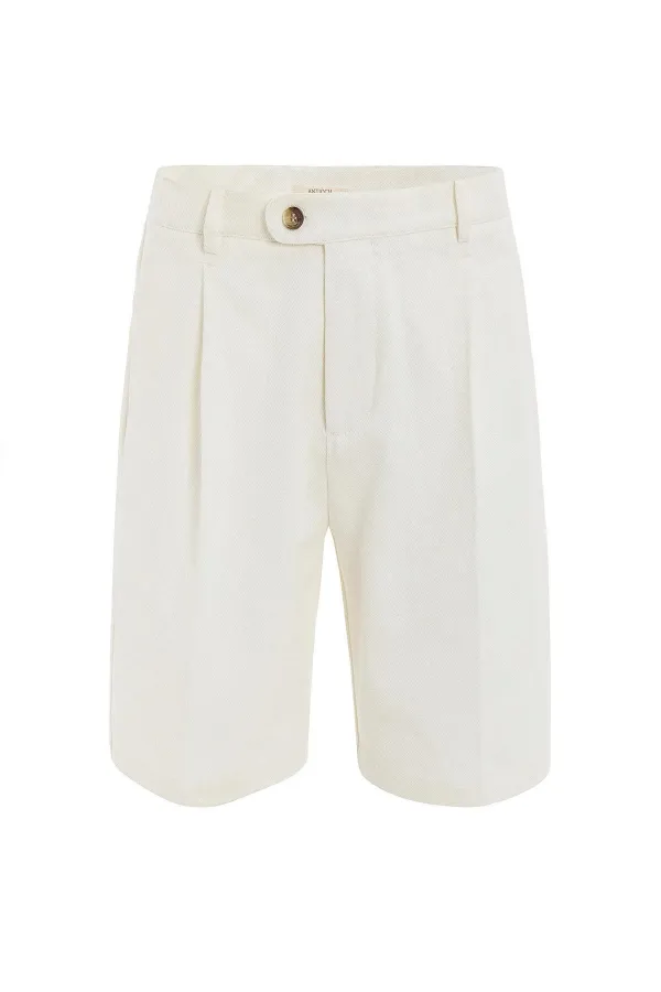 Antioch Ekru Yüksek Bel Pileli Erkek Şort