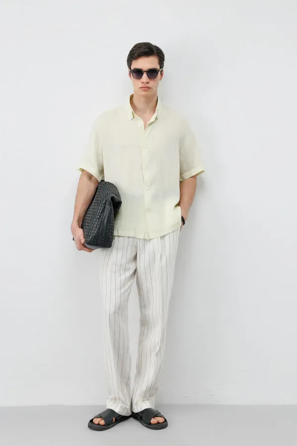 Chemise homme Antioch jaune 100 % lin coupe décontractée