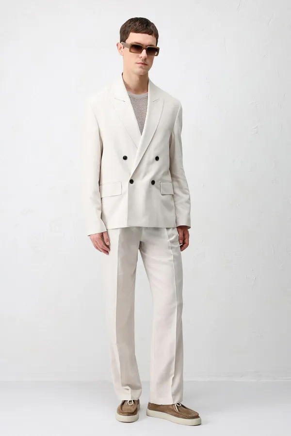 Antioch Taş Relax Fit Keten Karışımlı Erkek Blazer Ceket