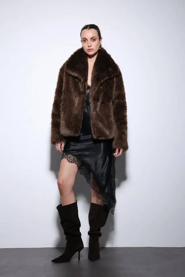 Veste en fausse fourrure Antioch Coffee pour femme