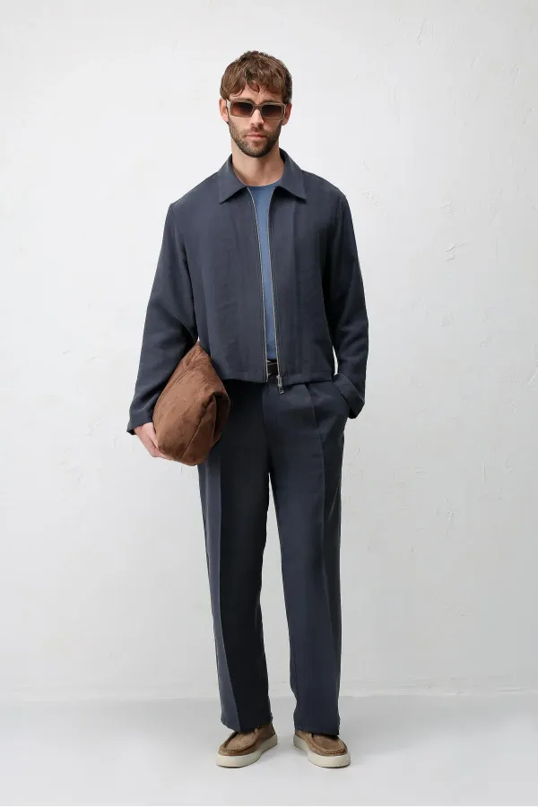 Antioch Navy Blue Lyocell Blend Summer Jacket