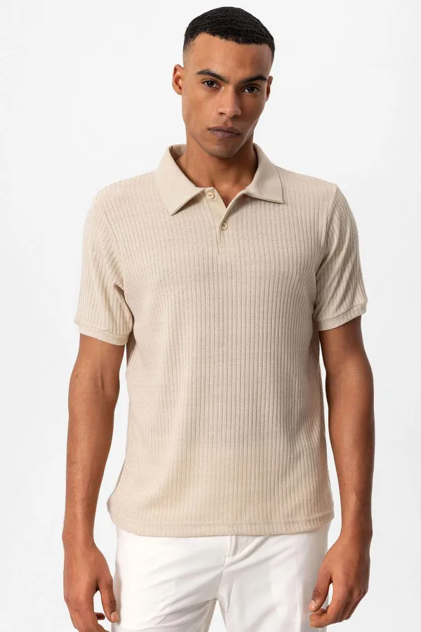 Antioch Bej Slim Fit Polo Yaka Erkek T-Shirt