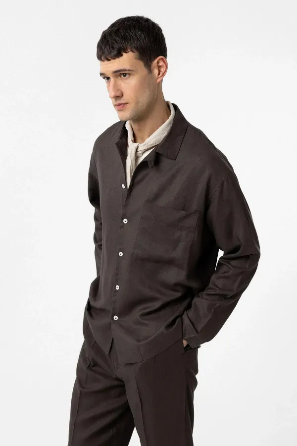 Chemise homme Antioch Coffee en lin mélangé coupe décontractée