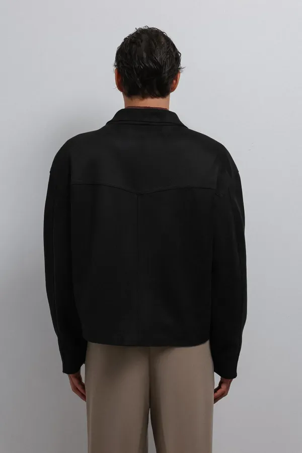 Antioch Siyah Fermuarlı Suni Süet Erkek Mont