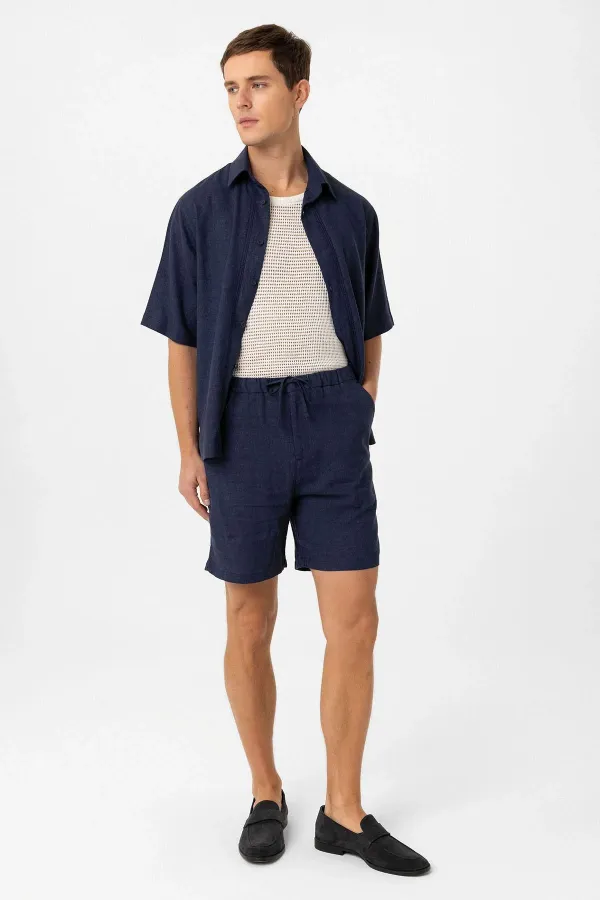 Short pour homme Antioch en lin mélangé bleu marine