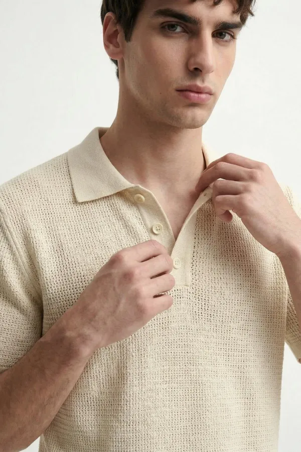 T-shirt homme Antioch à col polo texturé en maille d'os