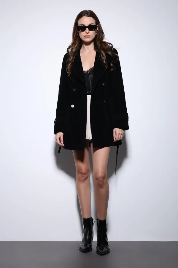 Antioch Black Suede Look Women's Trench Coat