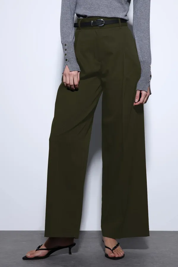 Antioch Haki Geniş Paça Kadın Pantolon