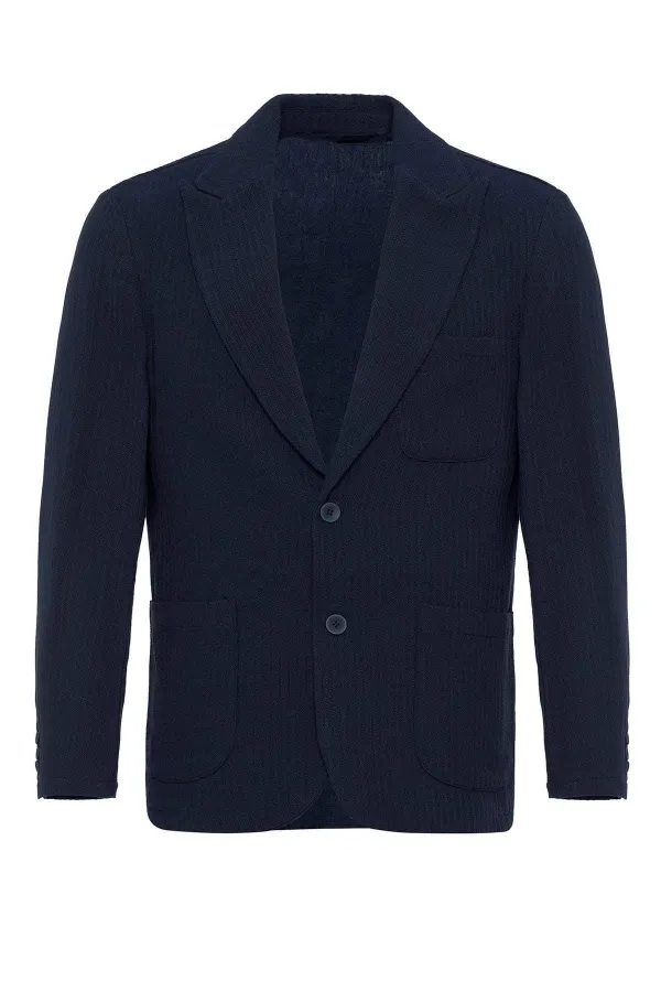 Antioch Navy Blue Unlined Men's Blazer Jacket with Patch Pockets