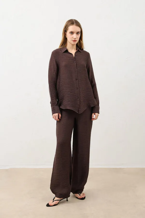 Antioch Coffee Patterned Muslin Women's Shirt