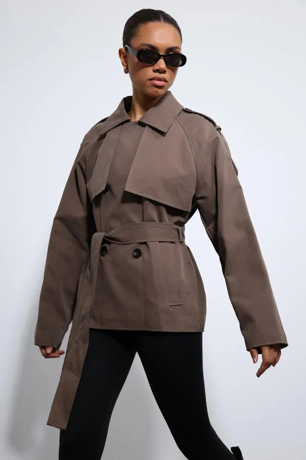 Antioch Kahve Kemerli Kısa Trençkot