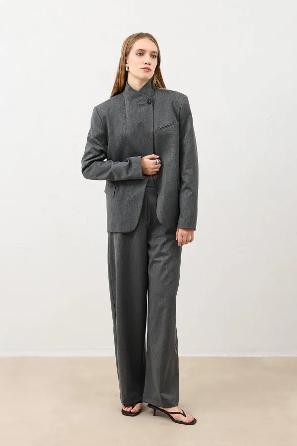 Antioch Grey Wide Leg Women's Trousers with Pens