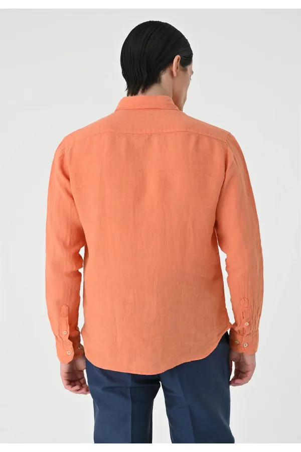 Antioch Salmon Collar Button Detail 100% Linen Men's Shirt