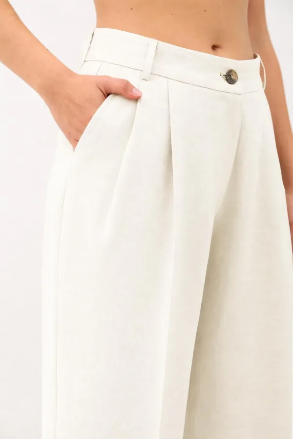 Antioch Ecru Pleated Palazzo Women's Trousers