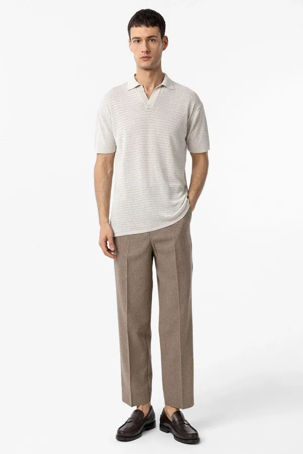 T-shirt en maille texturée à col polo Antioch Natur pour homme