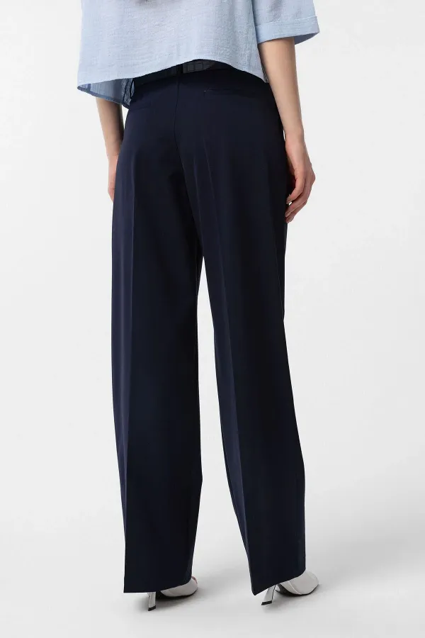 Antioch Lacivert Yüksek Bel Pilili Kadın Pantolon