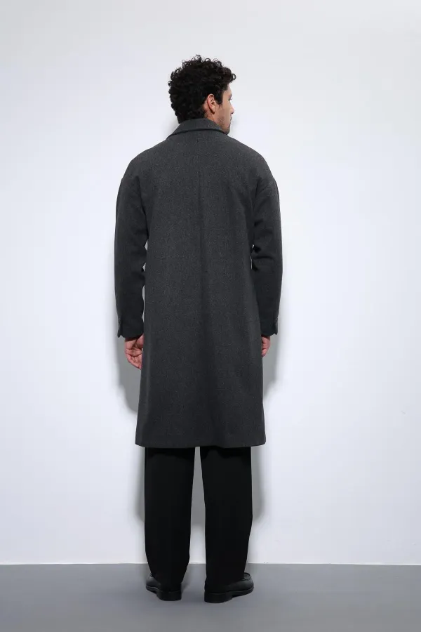 Antioch Antrasit Kuşaklı Oversize Erkek Kaban