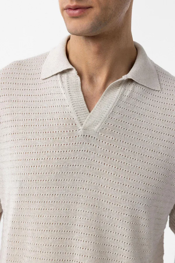 T-shirt en maille texturée à col polo Antioch Natur pour homme