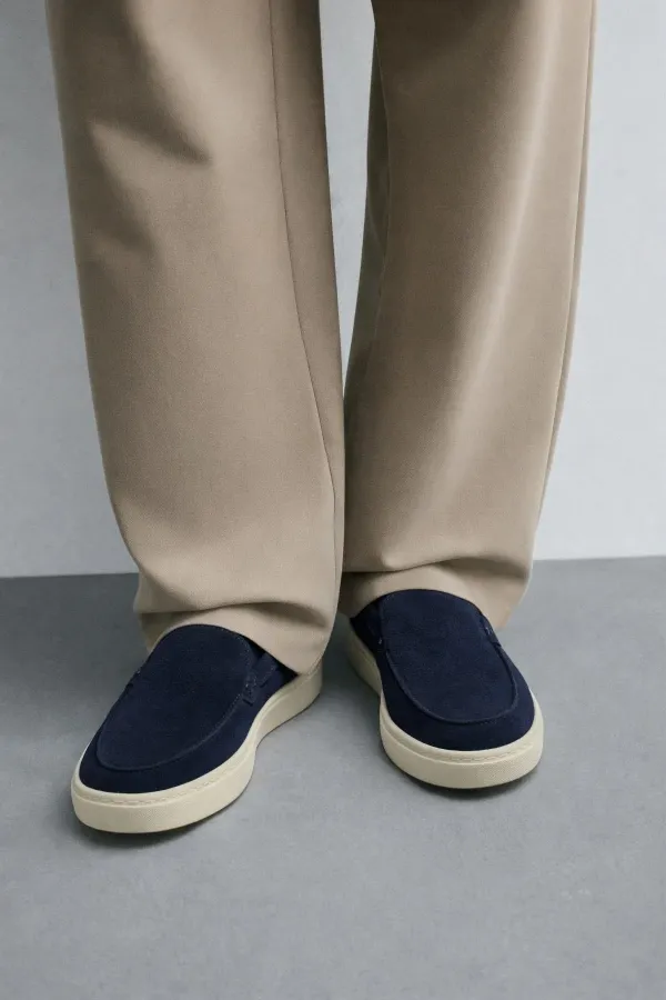 Antioch Navy Blue Stitched Suede Leather Loafers