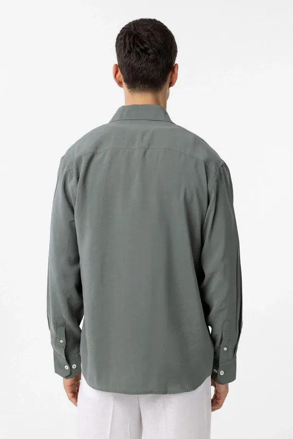 Antioch Haki Modal Kumaş Relax Fit Erkek Gömlek
