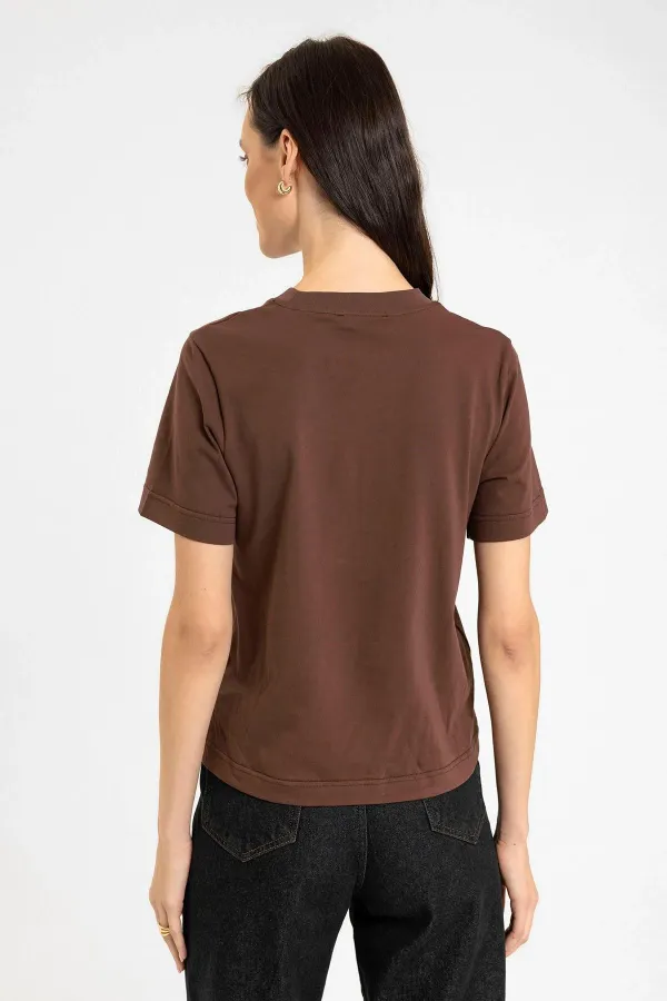 Antioch Kahve Kadın Bisiklet Yaka Basic T-Shirt