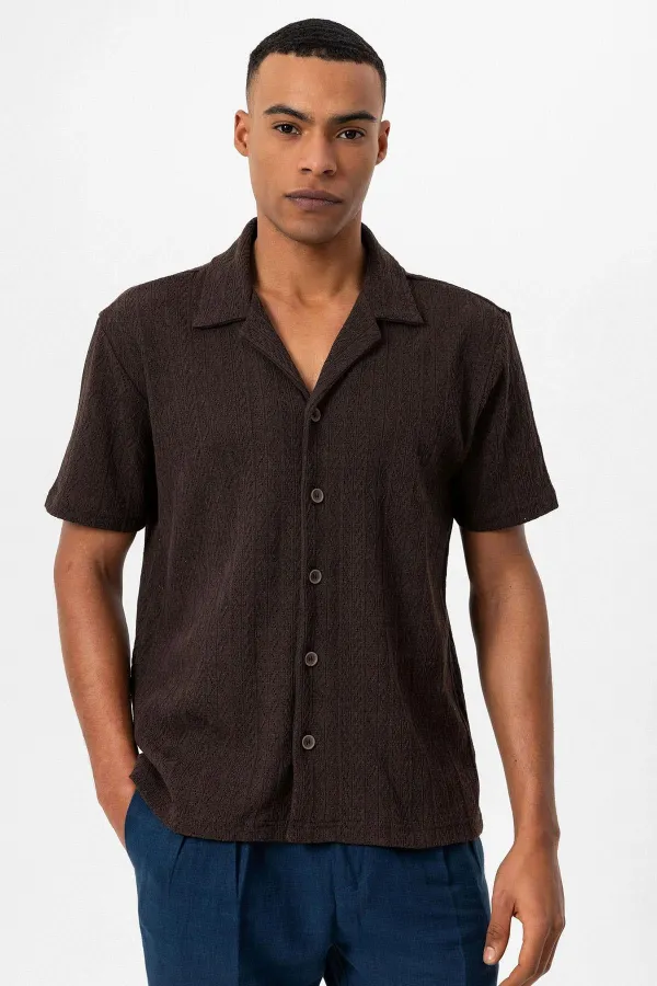 Antioch Coffee Apache Collar Knitted Pattern Men's Shirt