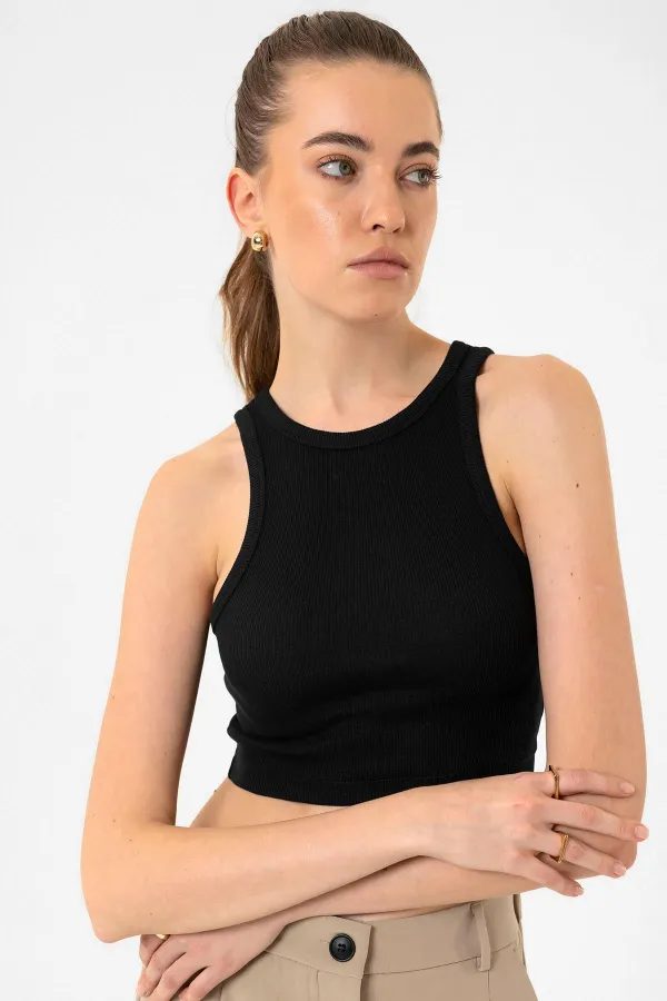 Débardeur court côtelé noir Antioch pour femme