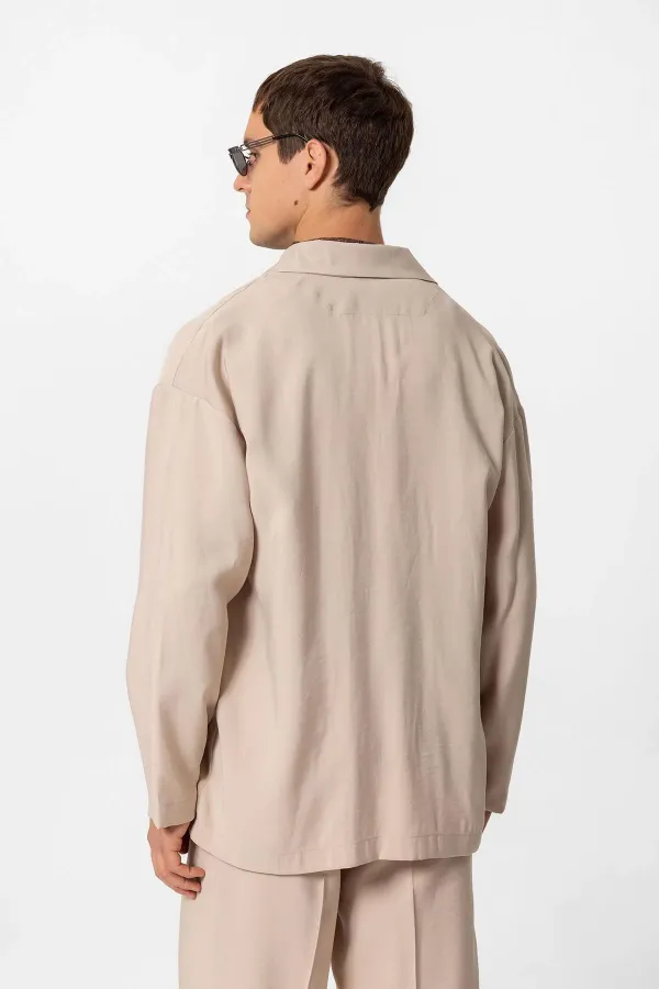 Antioch Bej Oversize Astarsız Erkek Blazer Ceket