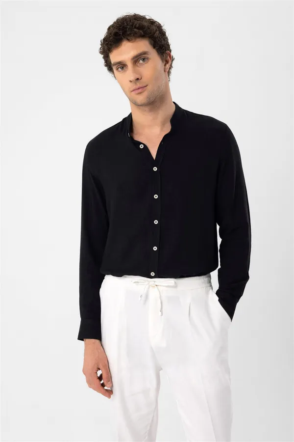 Antioch Black Mandarin Collar Men's Shirt