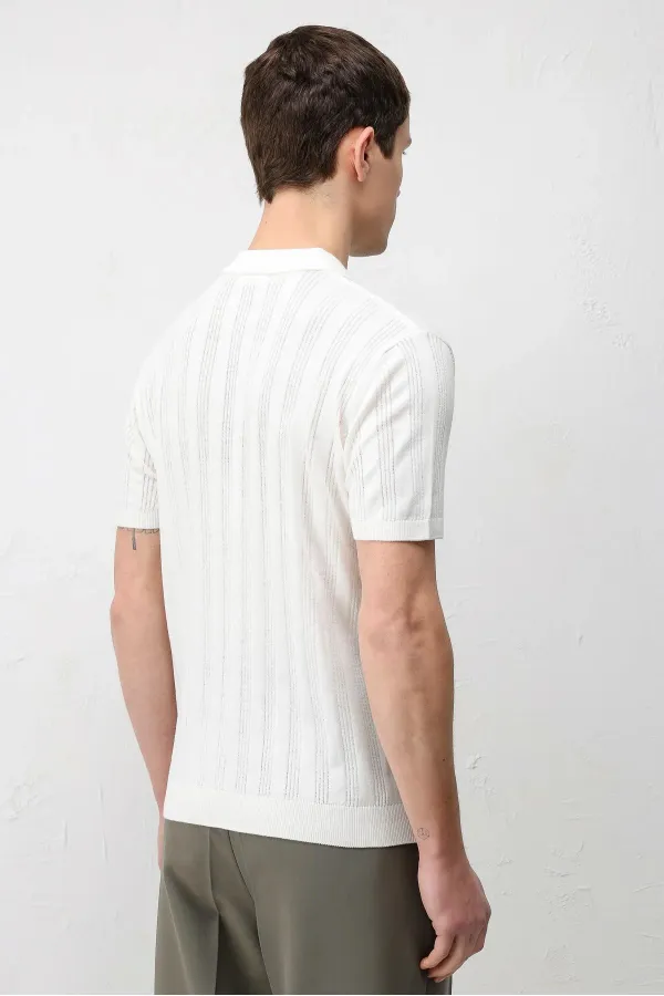 Antioch Off-White Textured Knit Men's Polo T-Shirt