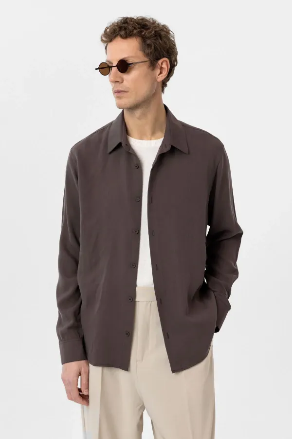 Antioch Kahve Relax Fit Liyosel Kumaş Erkek Gömlek