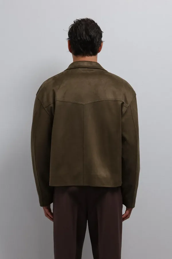 Antioch Haki Fermuarlı Suni Süet Erkek Mont