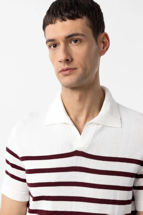 T-shirt à col polo rayé Antioch rouge bordeaux et écru pour homme