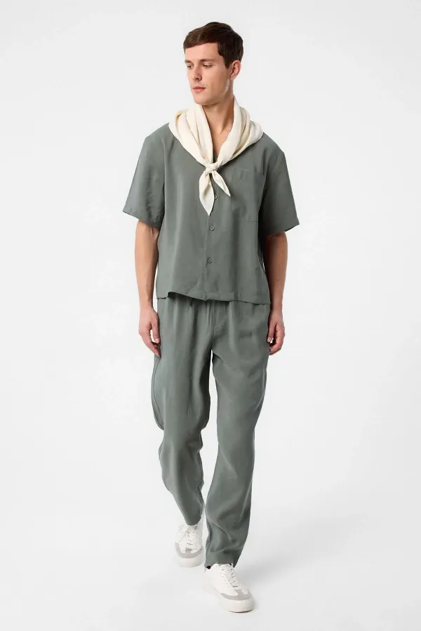 Antioch Khaki Apache Collar Modal Fabric Men's Shirt