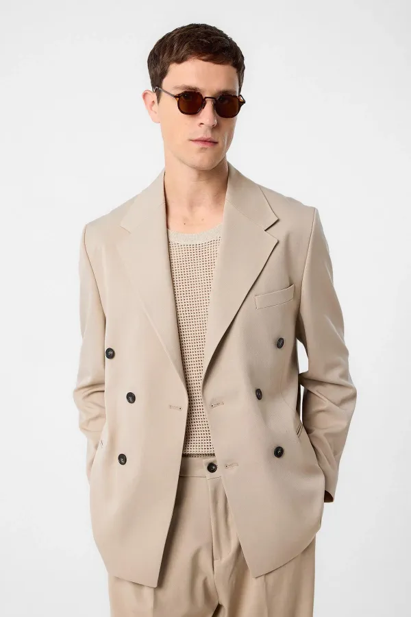 Veste blazer homme Antioch beige foncé coupe décontractée à double boutonnage