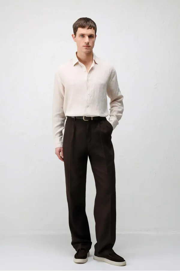 Antioch Bej 100% Keten Relax Fit Erkek Gömlek