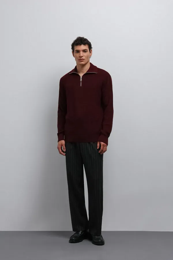 Pull en maille zippé Antioch bordeaux pour homme