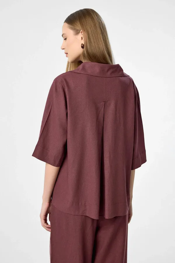 Chemise femme Antioch bordeaux en lin mélangé