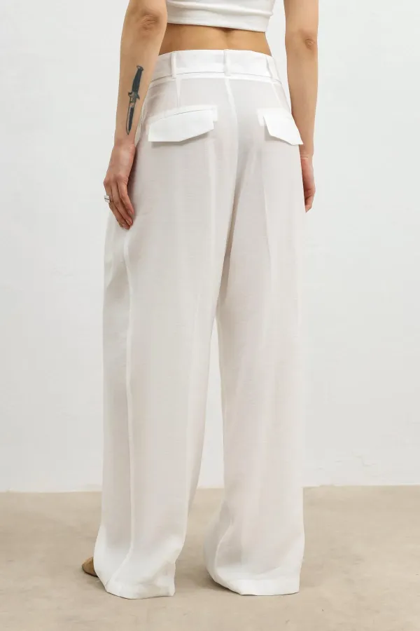 Antioch Ecru Lyocell Blend Wide Leg Women's Trousers