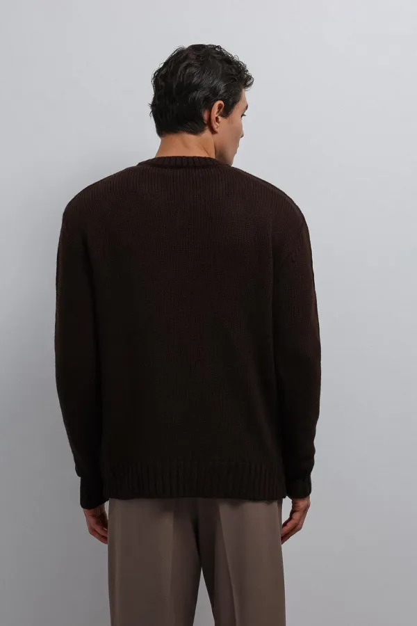 Pull homme Antioch Coffee à col en V texturé
