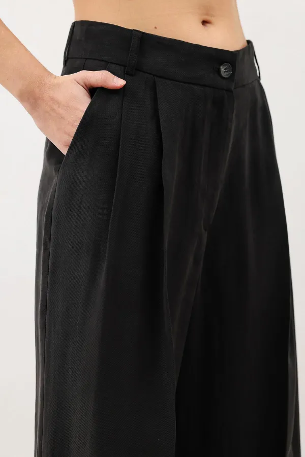 Antioch Black Pleated Palazzo Women's Trousers