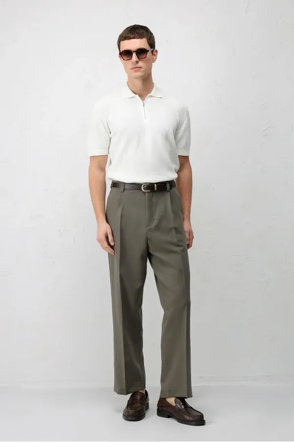 T-shirt en maille Antioch Ecru Comfort Slim à fermeture éclair pour homme