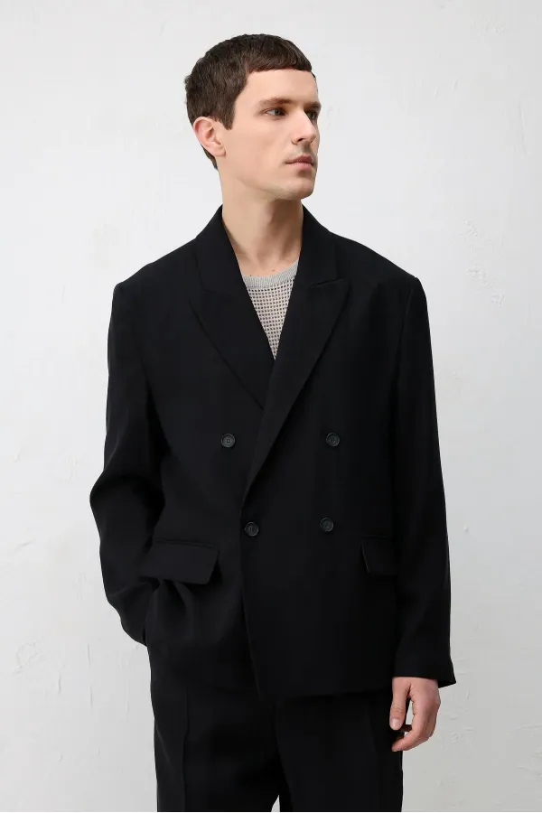 Veste blazer pour homme Antioch en mélange modal noir, coupe décontractée