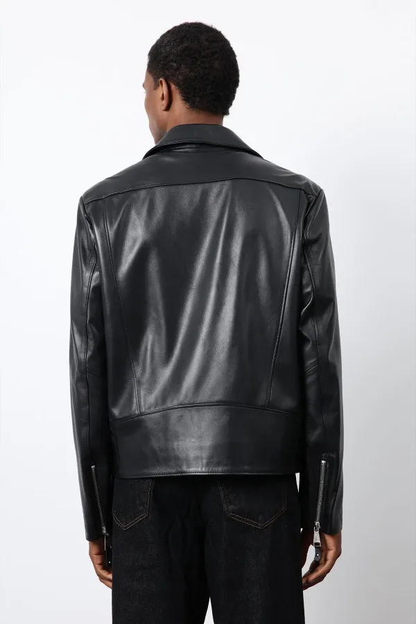 Antioch Siyah 100% Deri Biker Ceket