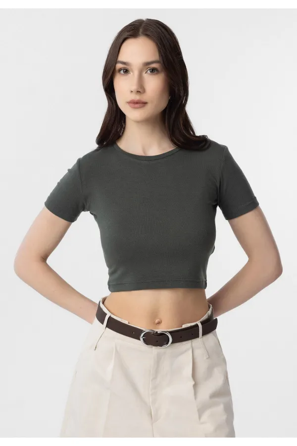 Antioch Haki Crop Kadın T-Shirt